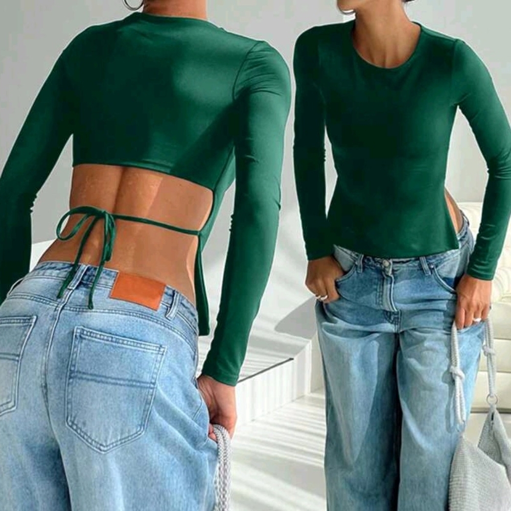 SHEIN Green Cutout Long Sleeve Bodysuit